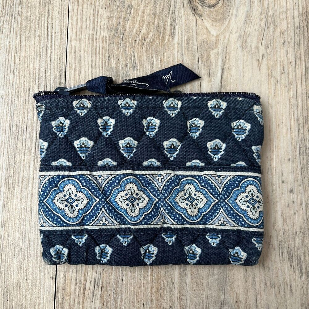 Vera Bradley Retired Pattern Blue Paisley ID Wallet Keychain Bag Charm